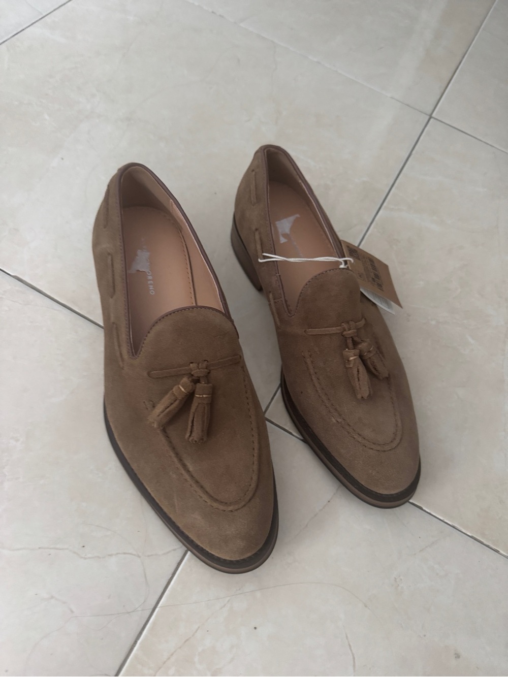 Italina Tan Suede Tassel Loafers for Men